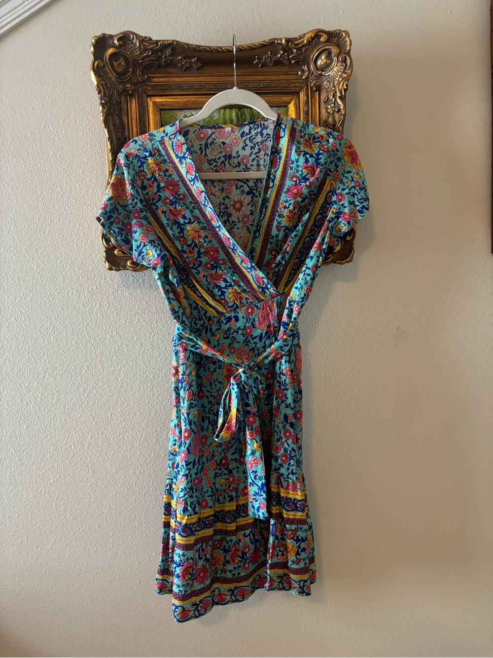 Amazon Turquoise Floral Wrap Midi Dress